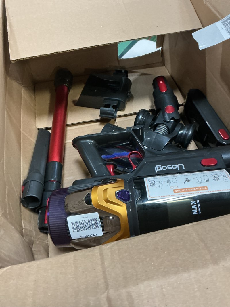Condition photo showing As Is for cordless vacuum cleaner, upgraded 55kpa 650w 70mins stick vacuum with hurricane mode, self-standing, touch screen, 1.8l dust cup, anti-tangle wireless vacumm, vacuum cleaners for home/pet hair/carpets red