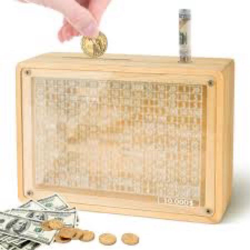 Inmorven 10K Dollar Clear Front Large Wooden Money Box with Tracker Grid, 7.6"x5.6"x1.9" $10,000 Goa