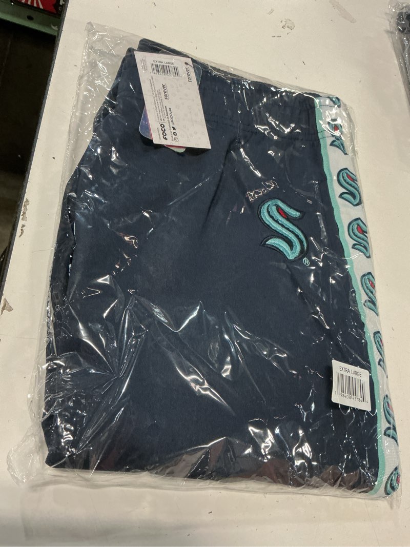 Condition photo showing New/Like New for FOCO Men's NHL Team Color Stripe Logo Track Suit Pants Seattle Kraken X-Large Team Color