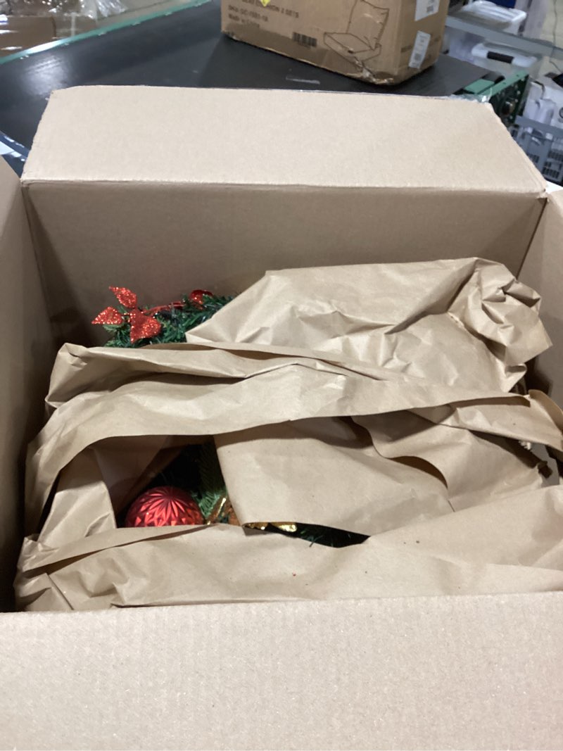 Condition photo showing Good Condition for WANNA-CUL Pre-lit 9Feet /108 Inch Christmas Garland with Lights for Front Door, Red Gold Ligthed Christmas Mantel Garland Decoration with Ball Ornaments, Battery Operated 50 LED 02-red Gold