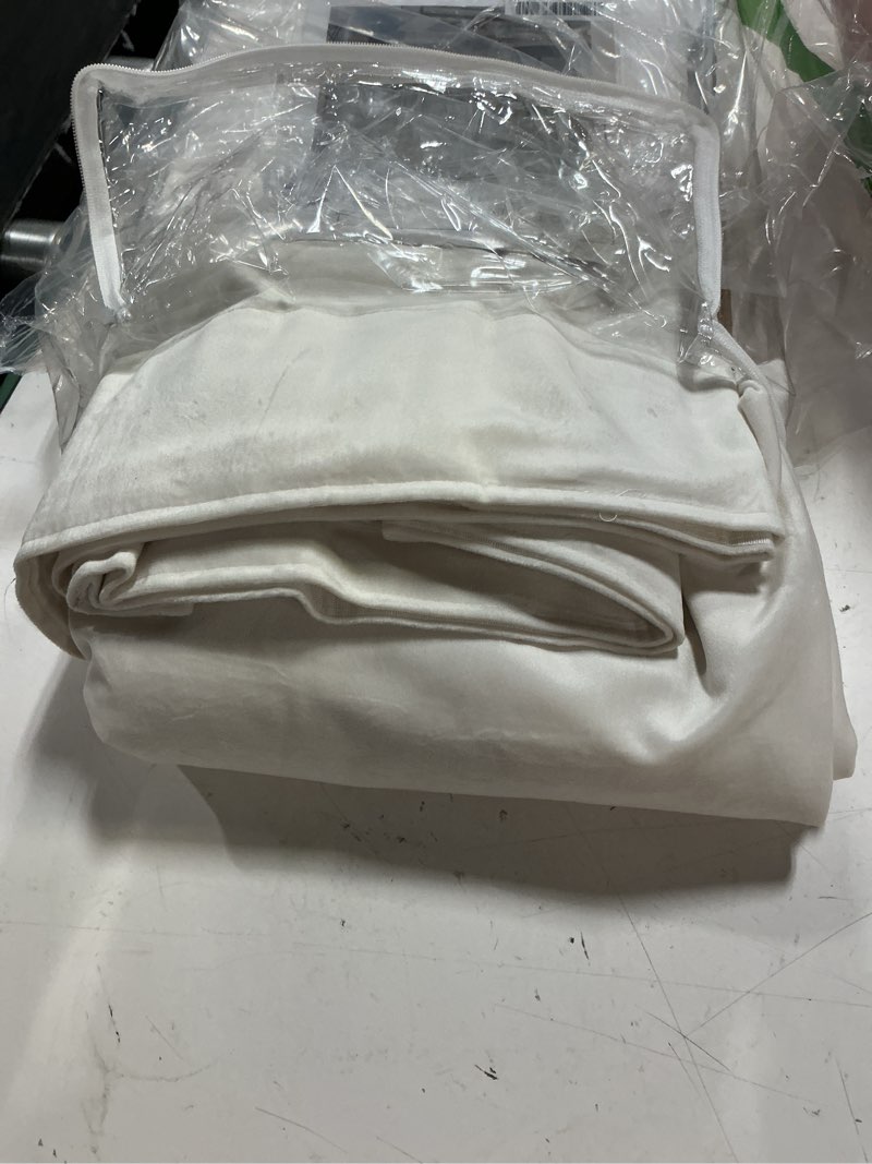 Condition photo showing As Is for miulee ivory white velvet curtains 84 inches long 2 panels - luxury pinch pleated room darkening window drapes for bedroom living room thermal insulated super soft, back tab rod pocket elegant decor ivory white 52"w x 84"l (pack of 2)