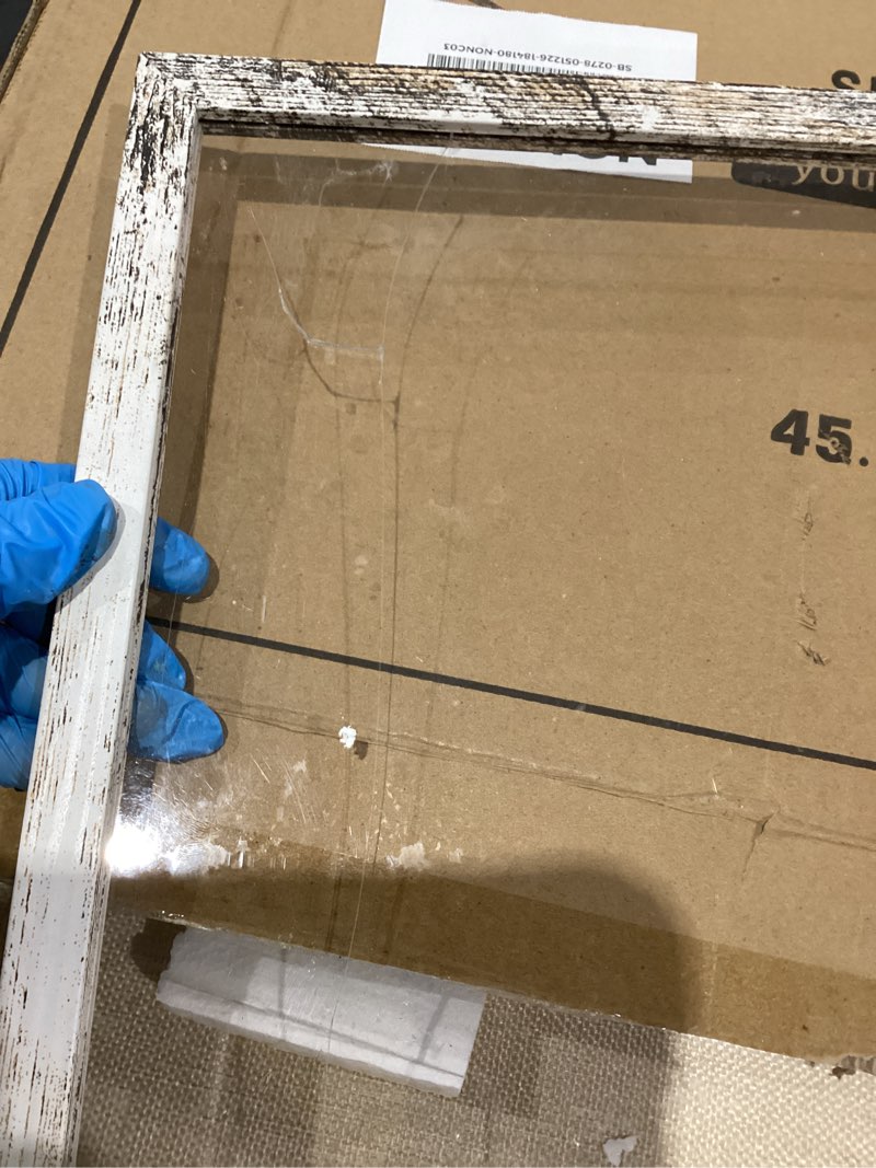 Condition photo showing As Is for graduationmall 18x24 wood shadow box frame glass door display case with linen back and 6 stick pins,1.5 inches interior depth,ideal for memorabilia pictures flowers medals tickets rustic white rustic white 18x24