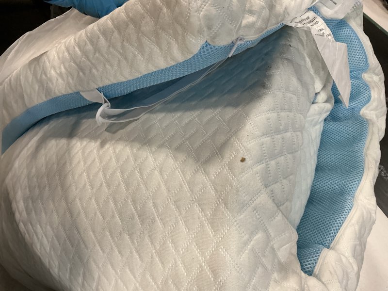 Condition photo showing As Is for 3 inch gel memory foam mattress topper full size, cooling bed topper for pressure relief with removable breathable soft cover, certipur-us certified 3 inch(topper with white cover) full