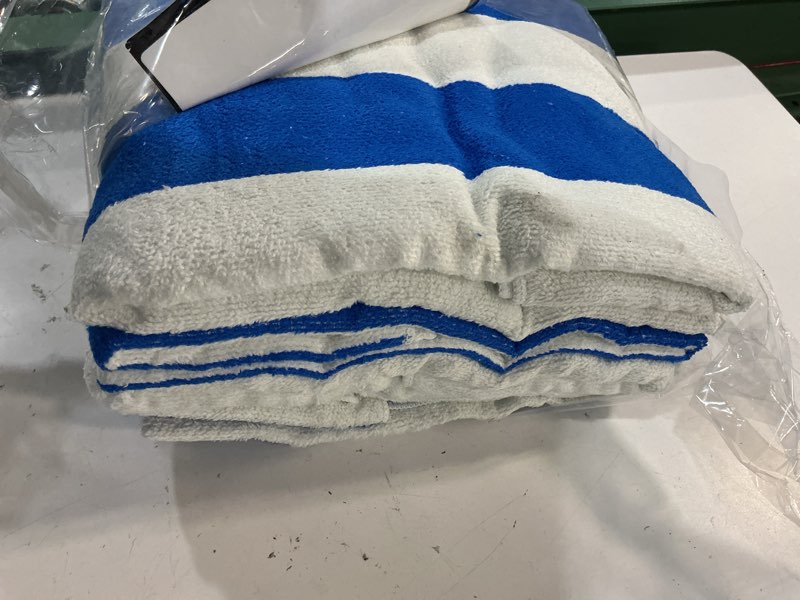 Condition photo showing As Is for 4 packs extra large bath towels striped beach towel set bathroom sheets bulk oversized xl big soft fluffy absorbent microfiber turkish blanket hotel shower pool hot tub toallas baño grandes blue 60.00" x 30.00" blue stripe