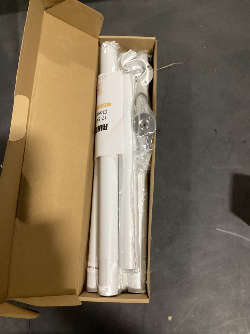 Condition photo showing New/Like New for closet rods for hanging clothes, 17 to 84 inch heavy duty stepless adjustable closet hanging rod, 1.3 inch diameter metal closet rod for wardrobes laundry bedroom rv, white