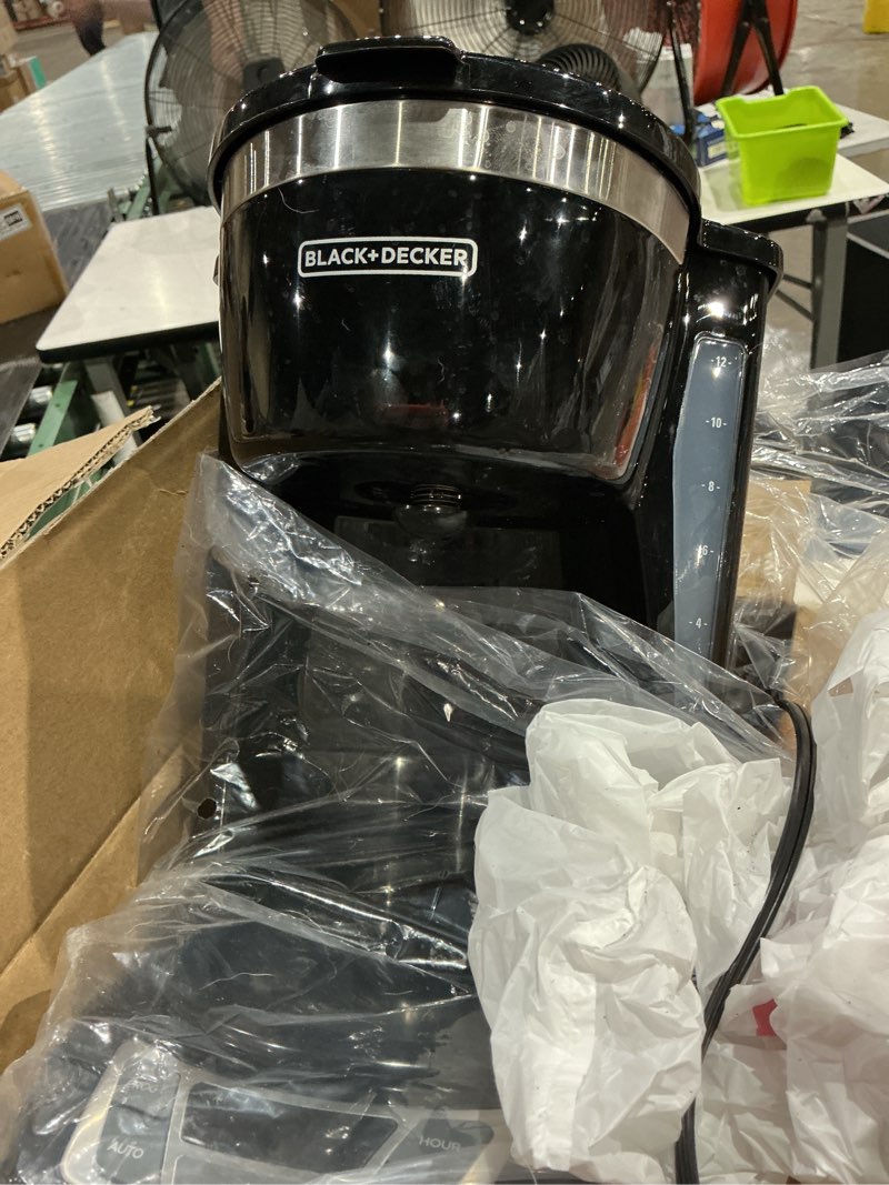 Condition photo showing As Is for (incomplete )black+decker 12-cup digital coffee maker, programmable, washable basket filter, sneak-a-cup, auto brew, water window, keep hot plate, black