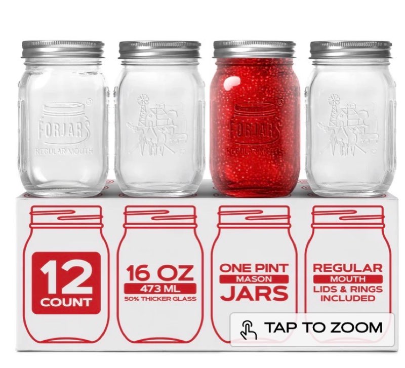FORJARS® Premium Mason Jars with Lids – 16oz | Regular Mouth Canning Jars | 12-Pack Glass Jars for J