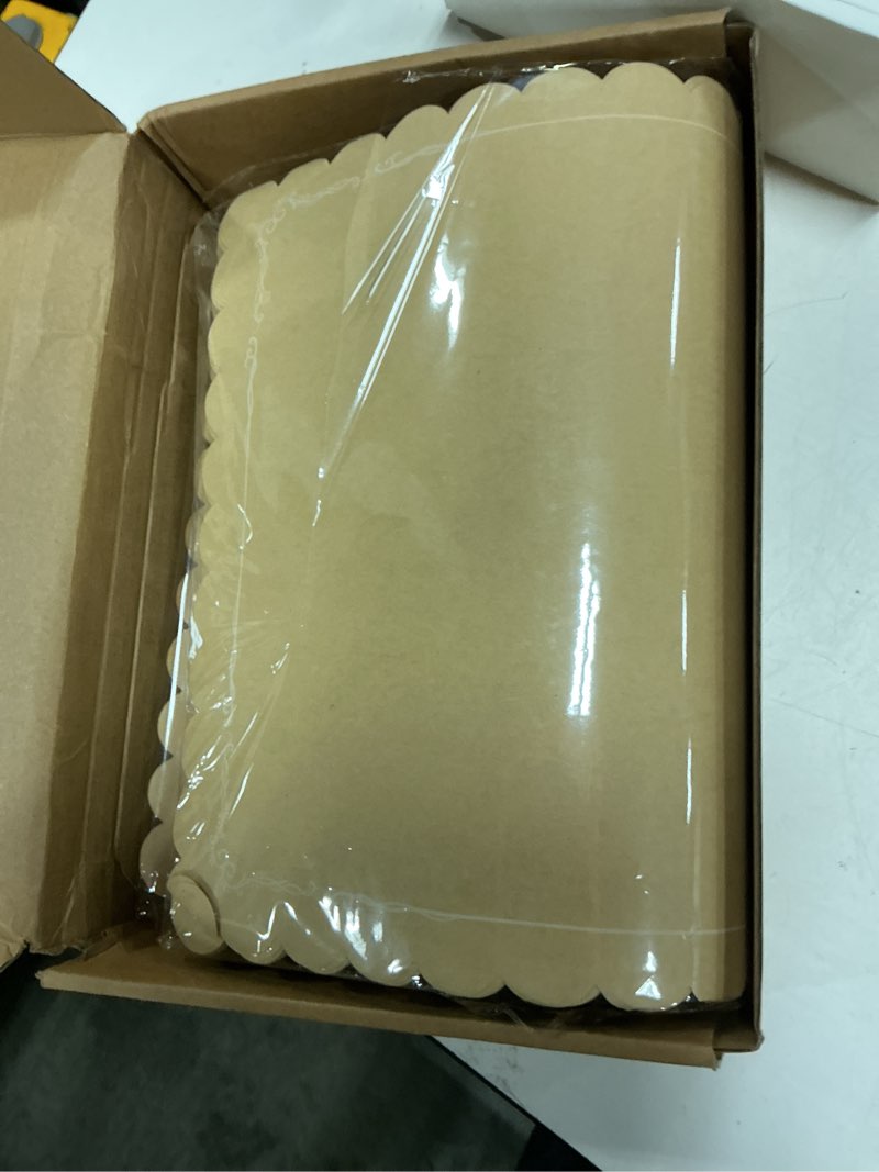 Condition photo showing New/Like New for 200 pcs disposable brown kraft paper place mats paper placemat disposable rectangle rustic craft printed scalloped place mat kraft brown placemat for wedding anniversary party kitchen (10 x 14 inch) 200 10 x 14 inch