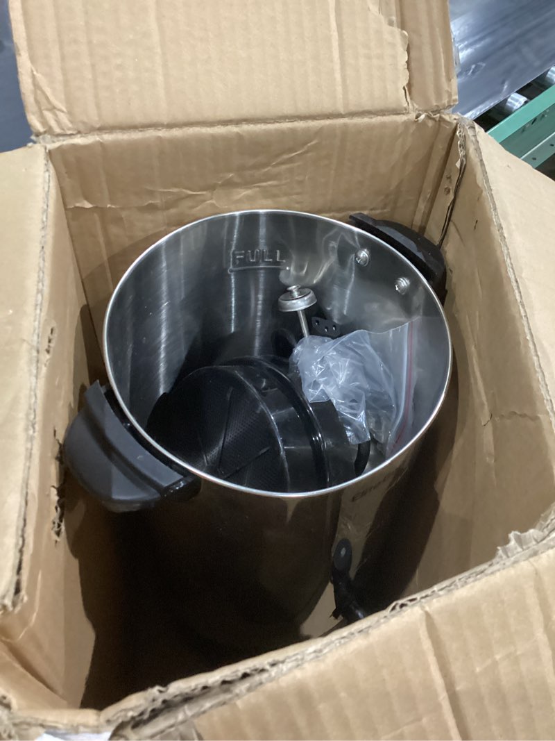 Condition photo showing As Is for Elite Gourmet CCM040 Stainless Steel 40 Cup Coffee Urn Removable Filter For Easy Cleanup, Two Way Dispenser with Cool-Touch Handles Electric Coffee Maker Urn, Stainless Steel