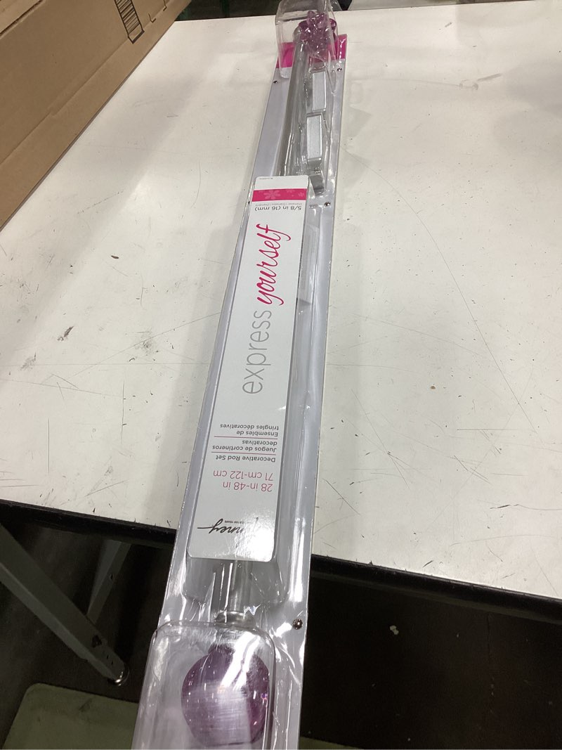 Condition photo showing Good Condition for kenney – estrella curtain rod, durable steel with purple sparkle fluted acrylic ends, 5/8" diameter, adjustable 28–48", brushed nickel finish