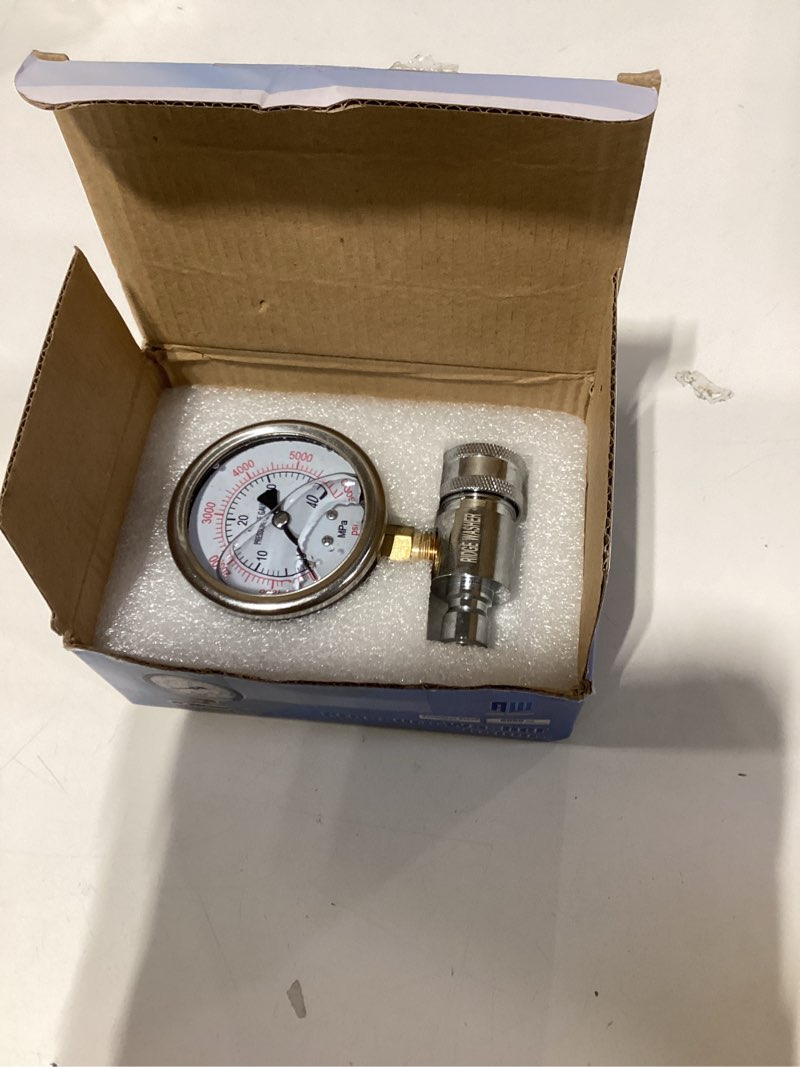 Condition photo showing New/Like New for ridge washer pressure washer gauge with 3/8 inch quick connect socket and plug, 6000 psi pres. gauge