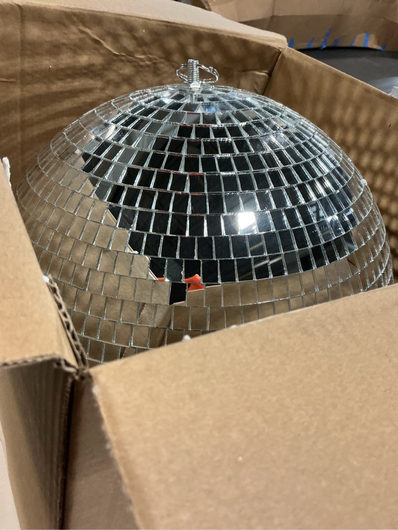 Condition photo showing As Is for disco ball 12-inch – large hanging mirror ball disco ball decor for disco party decorations, weddings, events, disco christmas decor, and home celebrations 12 in