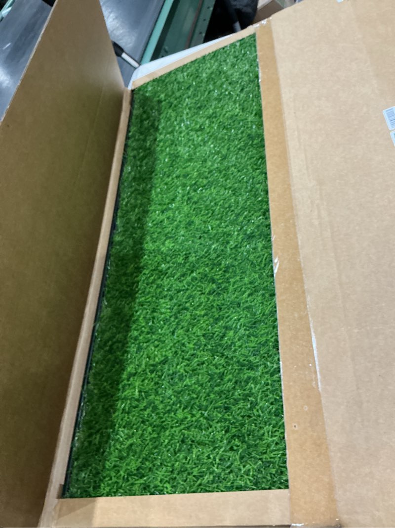 Condition photo showing Good Condition for dog grass pad with tray, 34''x23'' large artificial turf grass potty, reusable puppy pee pads for dogs, portable dog litter box for indoor/outdoor potty training toilet