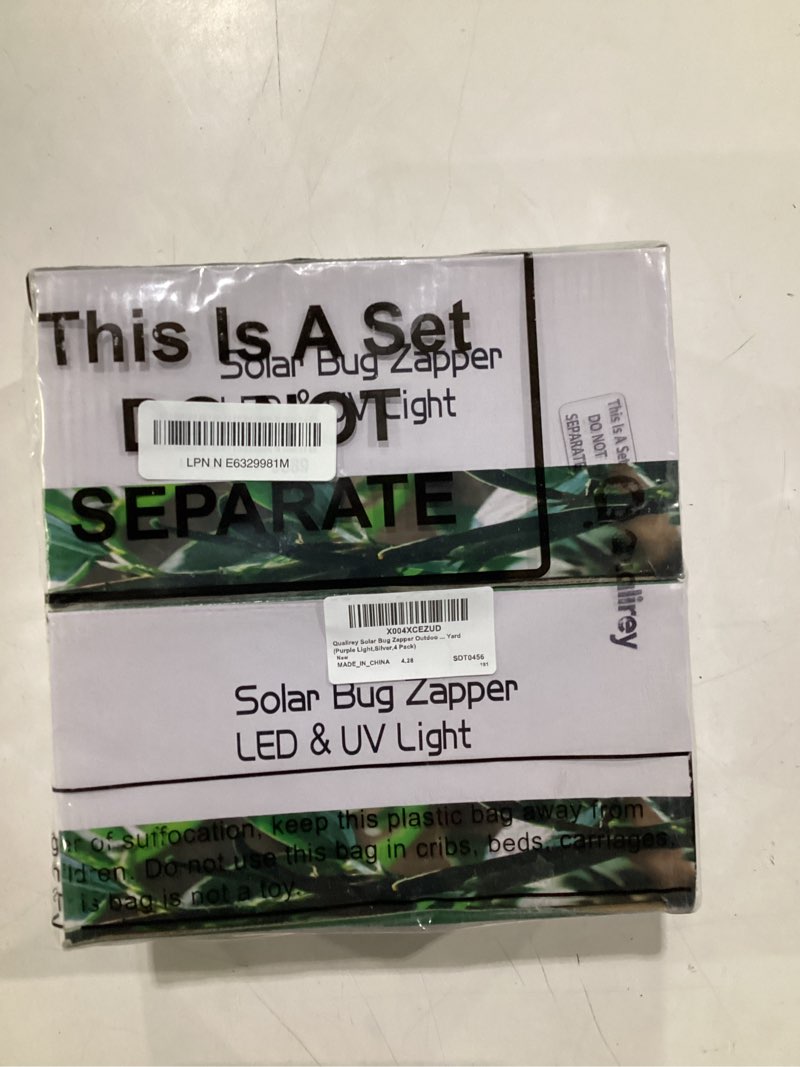 Condition photo showing New/Like New for qualirey 4 pack solar bug zapper outdoor waterproof mosquito repellent killer bug zapper lamp with led light for outdoor garden patio yard (purple light,silver) purple light silver 4