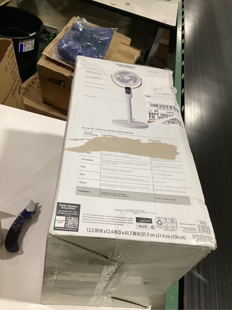 Condition photo showing Good Condition for better homes & gardens 8 inch air circulator pedestal fan, juliet collection, white and light honey