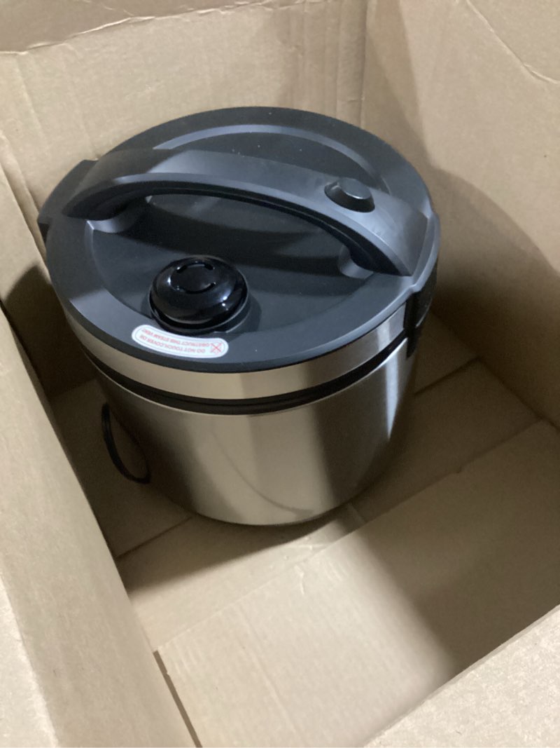 Condition photo showing New/Like New for west bend rice & grain multi cooker programmable with 9 preset functions, features delay start and keep warm functions and steam basket, 20 cups cooked (10 cups uncooked), stainless steel 20-cups cooked