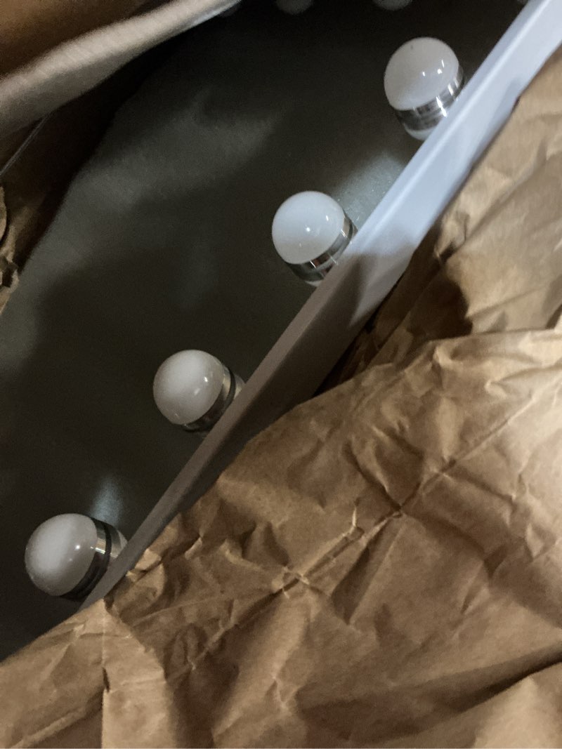 Condition photo showing Good Condition for hansong vanity mirror with lights: hollywood lighted makeup mirror with 15 led bulbs, 22.8''x18'' light up mirror with 3 colors modes for desk, large mirrors with usb charging port for bedroom, white a-white