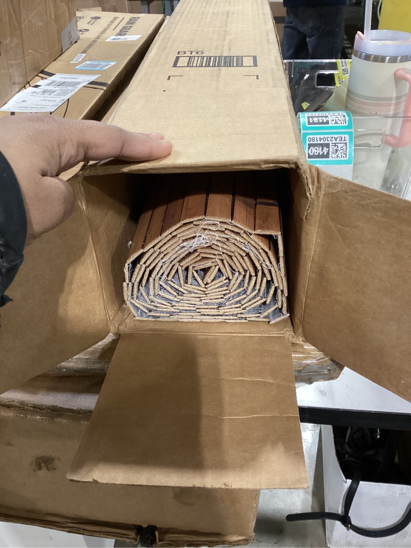 Condition photo showing Good Condition for fonuno bamboo wall panel for interior decoration bamboo pole wrap roll natural wainscoting paneling decorative wall slat covering for living room, bedroom, office (48 inch x 96 inch, dark burned) 48" x 96" dark burned