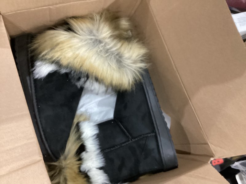 Condition photo showing Good Condition for King Ma Women's Faux Fur Tassel Winter Snow Boot Suede Flat Ankle Boots 8 Black