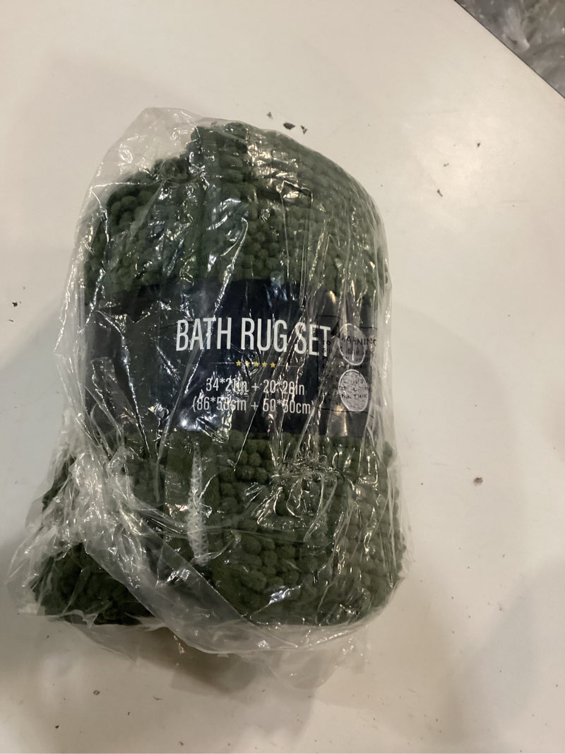 Condition photo showing Good Condition for arogan bathroom rug sets 2 piece, 20"x20" u-shaped toilet mat and 21"×34" bath mats bathroom floor set, washable bath rug, absorbent soft non slip rug set, olive green