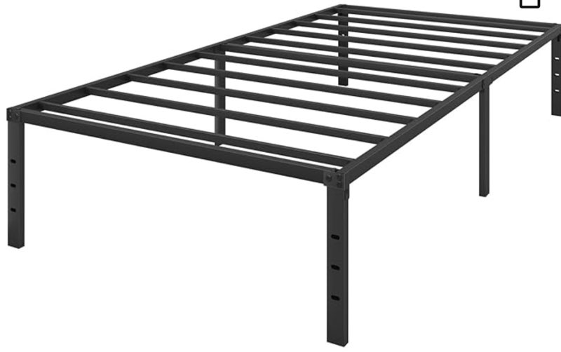 bed frame, metal platform bed frame no box spring needed, bed with heavy duty strong support slats, noise free, easy to assembly, under bed storage (14 inch, twin)