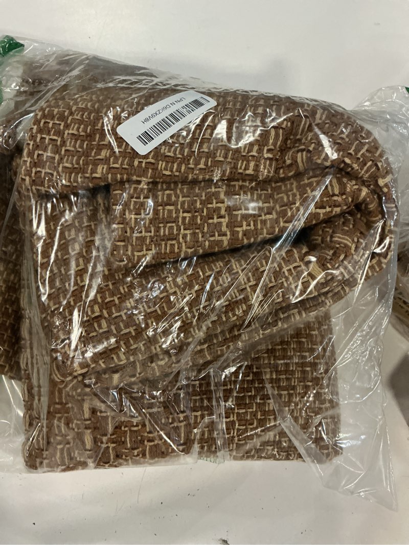 Condition photo showing Good Condition for 3x5 ft area rug - machine washable non-slip boho rug for living room, woven rug for bedroom, dining room, home office - soft, lightweight, stain-resistant, soundproof - light taupe brown light brown 3' x 5'
