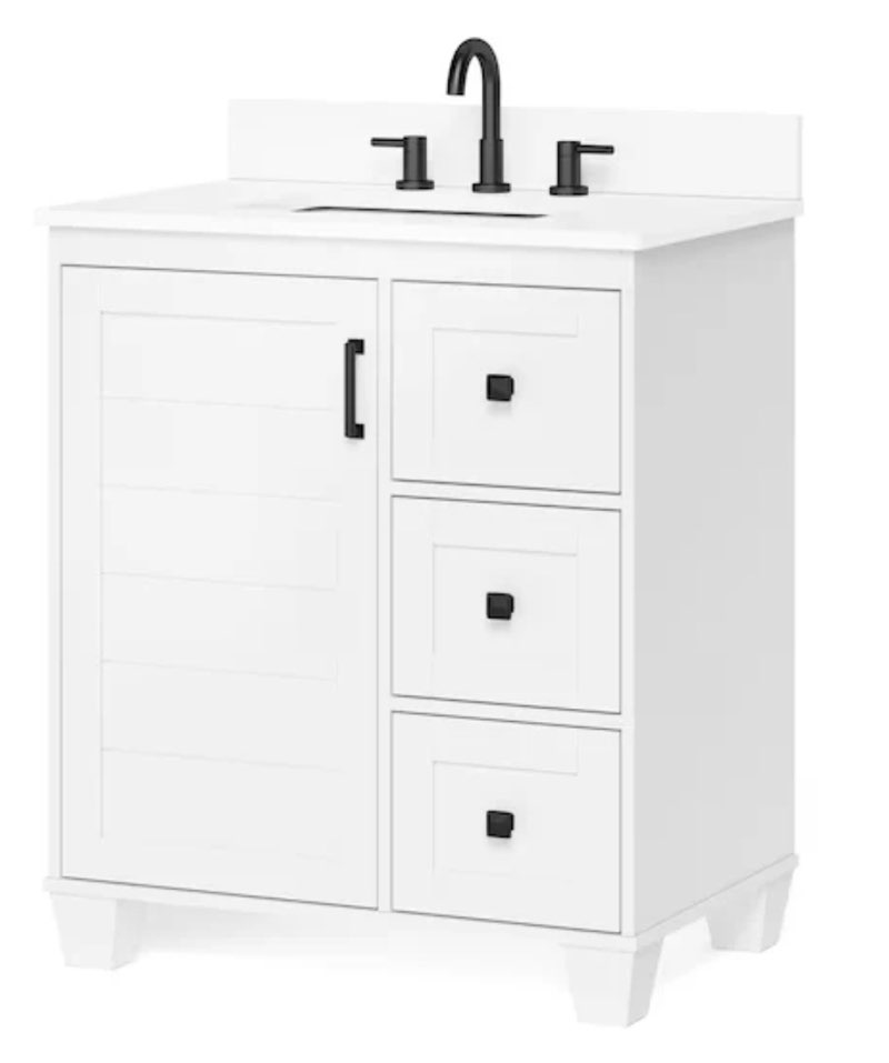 allen + roth rigsby 30-in white undermount single sink bathroom vanity with white engineered marble top
