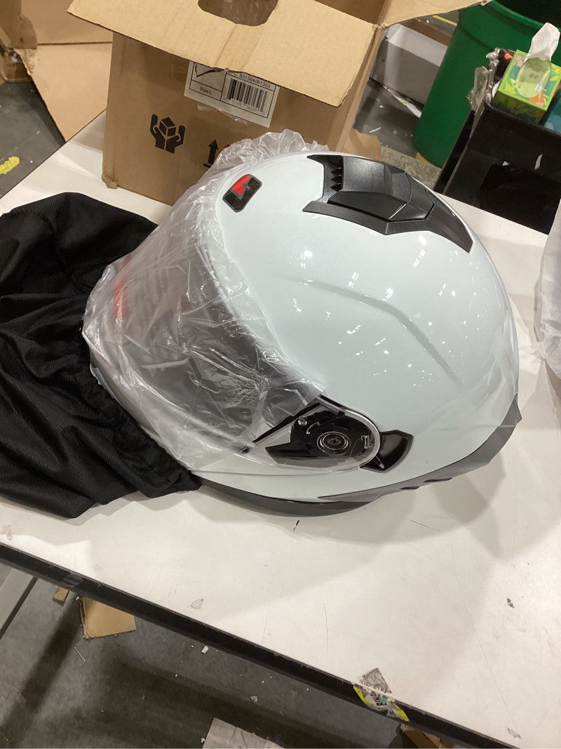 Condition photo showing New/Like New for Motorcycle Helmet,Motorcycle Dual Visor Flip up Modular Full Face Helmet JR-815,DOT Approved Motorbike Helmet with 2 Visors for Adults Men Women(L,Glass White-B) Glass White-B Large