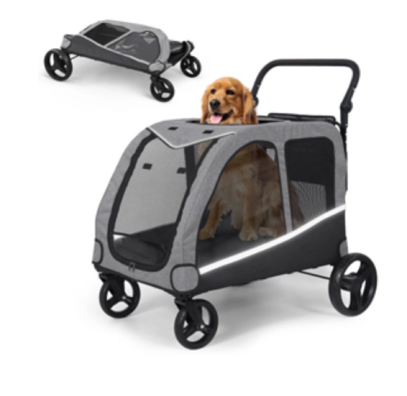 stroller for large dogs, extra large pet stroller for medium 2 dogs, dog wagon, dog carriage, foldable design, adjustable handle, blue