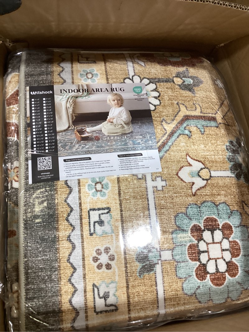 Condition photo showing Good Condition for witshock 10x14 area rugs for living room: non-slip washable vintage floral carpet, soft low pile rug for bedroom, dining table, playroom, lounge home decor (brown) floral dark brown 10' x 14' (rectangular)