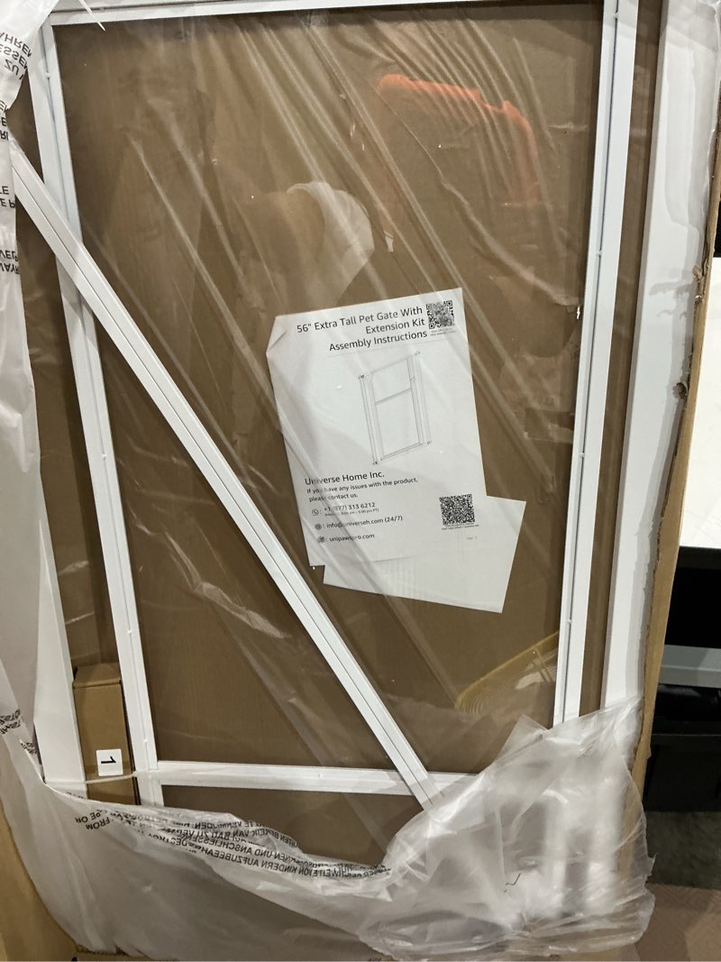 Condition photo showing Good Condition for unipaws 56" tall pet gate, clear transparent cat gate, 29.5-33.5" wide | no drilling pressure mounted dog gate for doorway, hallway, stairs, white white 29.5"-33.5"w
