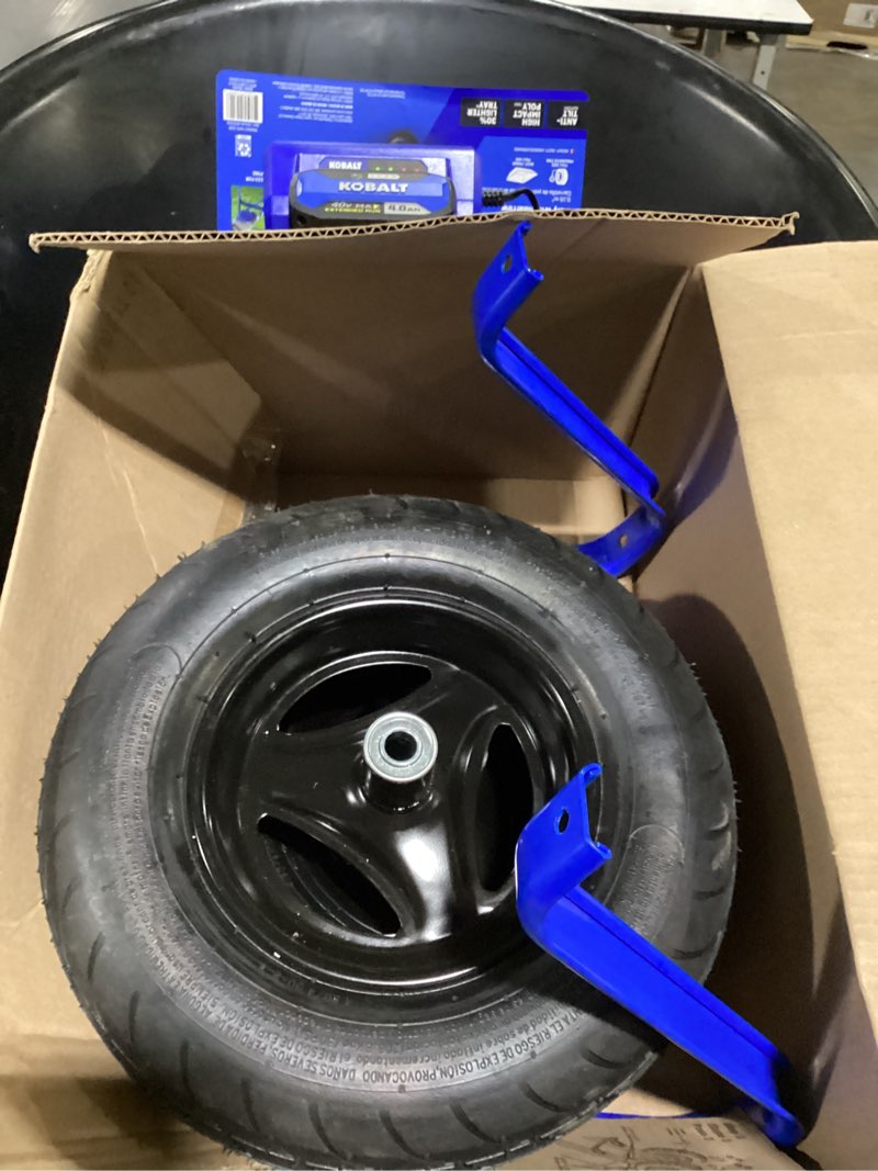 Condition photo showing As Is for kobalt 7-cu ft 2 wheel high-density poly push wheelbarrow