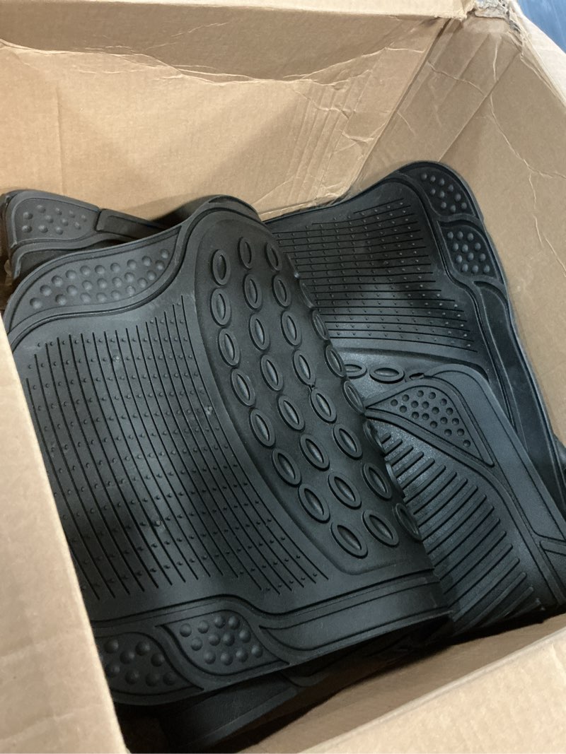 Condition photo showing Good Condition for bdk floor mats, 4-piece all-weather car mat with universal fit design, durable rubber car floor mats with capture ridges, waterproof for cars trucks suv (black) black 4 piece