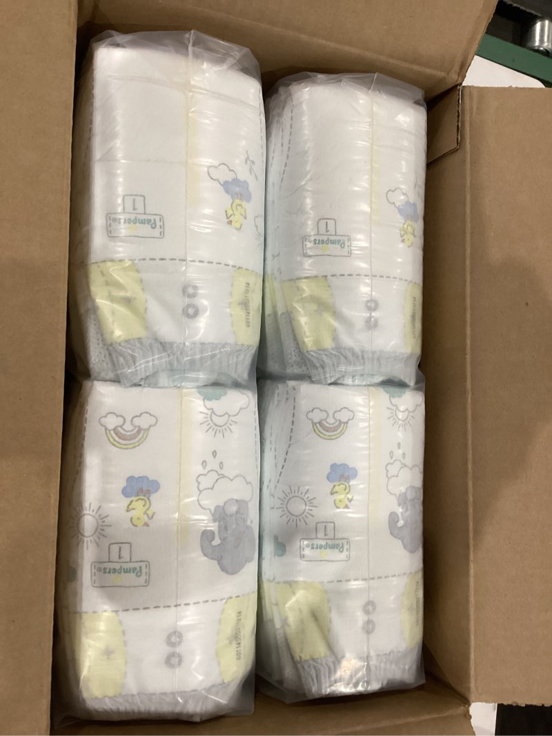 Condition photo showing New/Like New for pampers swaddlers diapers, size 1 (8-14 lbs), 164 count, absorbent, keeps baby dry and comfortable, skin safe disposable baby diaper size 1 164