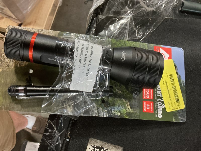 Condition photo showing As Is for ozark trail 1500 lumen focusing flashlight with bonus penlight, waterproof, black