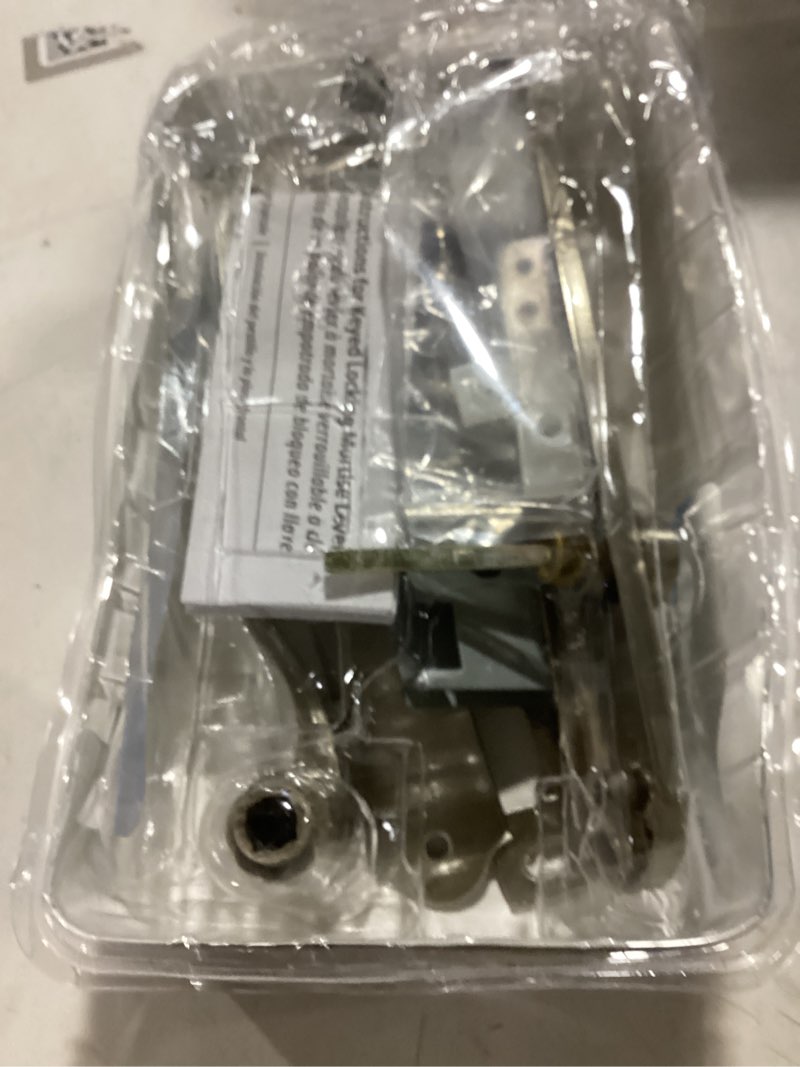 Condition photo showing As Is for wright products - serenade mortise keyed lever mount latch with deadbolt for screen and storm doors, satin nickel 5.12 x 4.5 x 4.5