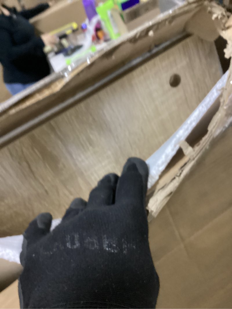 Condition photo showing As Is for Washer Dryer Countertop 54 inch x 27.5 inch Laundry Room Countertop for Washer and Dryer with Edge Rails, Oak