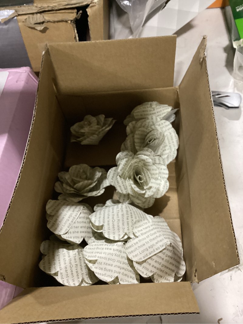 Condition photo showing As Is for 12 pcs handmade rose paper flowers, made from english book pages literary gifts for book lovers' anniversaries, birthdays, weddings, and party gifts (2.5 inch,classic) 2.5 inch classic 12