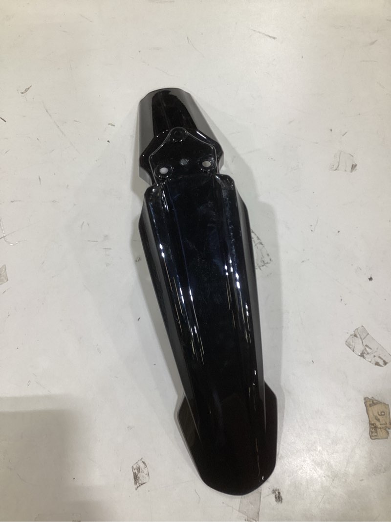 Condition photo showing As Is for This item is a black rear mudguard designed for dirt bikes, specifically compatible with models like the Rieju MRT 50.  
