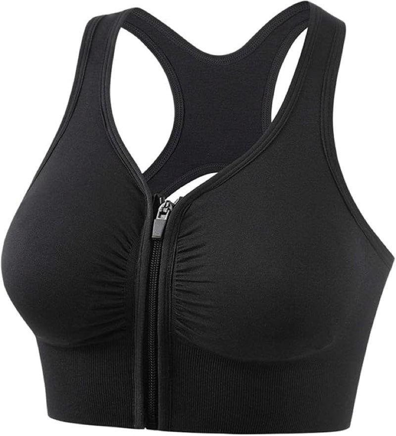 women's zip front sports bra wireless padded seamless medium impact yoga bras gym running workout tank tops activewear