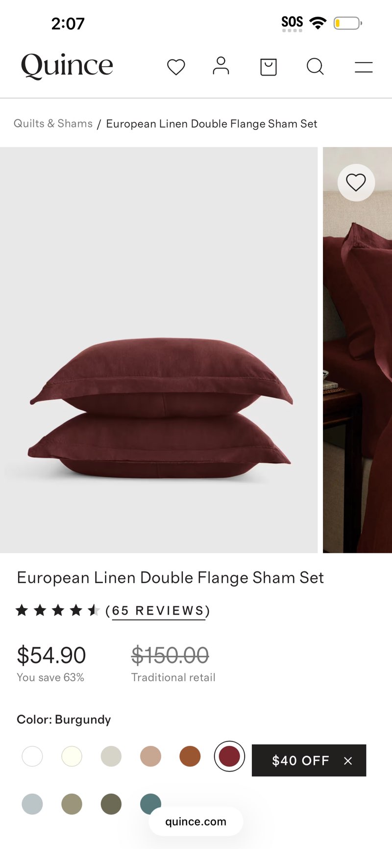 european linen double flange sham set, king