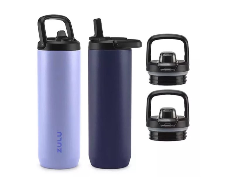 zulu 411-2401-900 base stainless steel water bottle with lids., 2 pack 24oz, cornflower/midnight