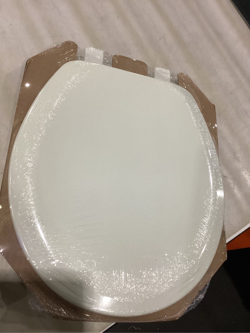 Condition photo showing Good Condition for bemis 500ec durable wood toilet seat with easy clean hinges, made in usa, round, biscuit biscuit round