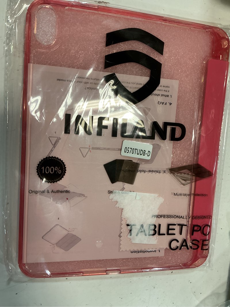 Condition photo showing New/Like New for INFILAND Compatible with iPad A16 Case 11th Generation 11 Inch 2025, iPad 10th Generation Case 10.9 Inch 2022, Clear Slim Protective Cover with Apple Pencil Holder & Charging Adapter, Rose Pink Watermelon Red