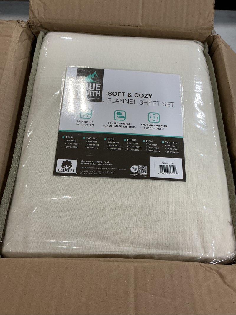 Condition photo showing New/Like New for True North by Sleep Philosophy Cozy Flannel Warm 100% Cotton Sheet - Novelty Print Animals Stars Cute Ultra Soft Cold Weather Bedding Set, King, Ivory Solid 4 Piece Ivory Solid King