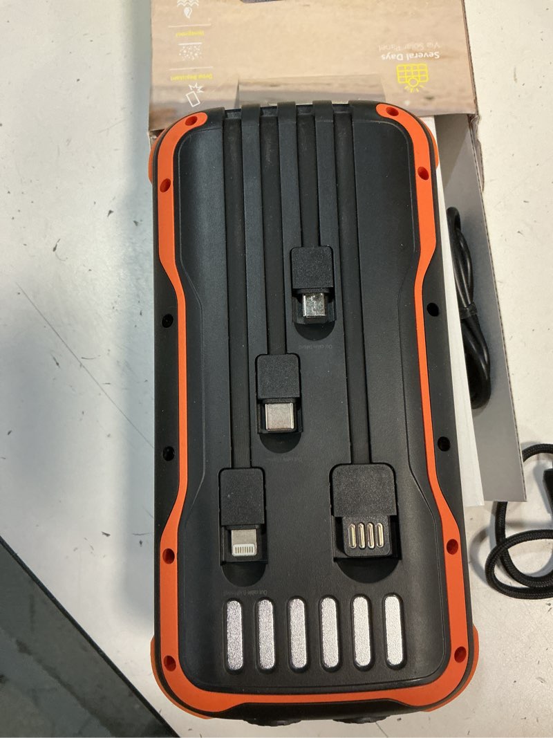 Condition photo showing Good Condition for minrise solar power bank 40000mah, portable charger pd 20w fast charging solar charger power bank built in 4 cables and usb-c in/output, camping essentials external battery pack with flashlights orange-black