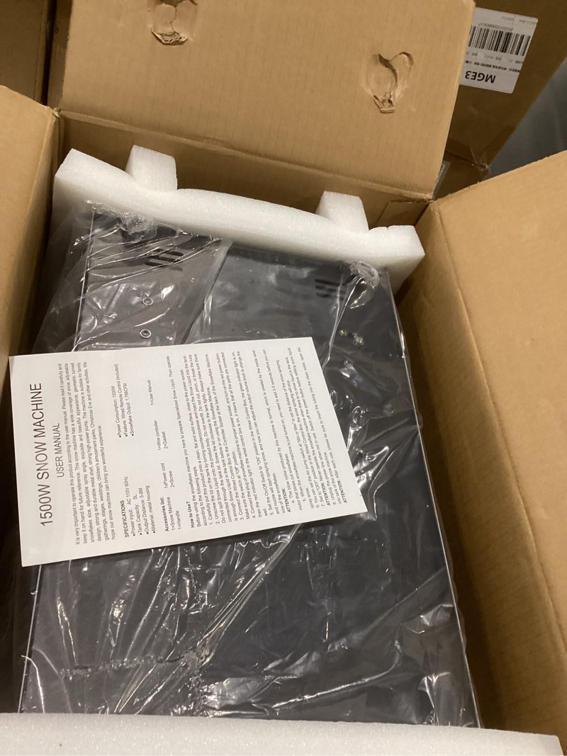 Condition photo showing New/Like New for TCFUNDY Snow Machine 1500W Snow Making Machine Snowflake Maker for Christmas Wedding Kids Party Stage Effect with Wired Remote Control