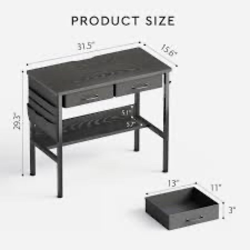 Small Desk with Drawers for Bedroom, Small Vanity Desk Without Mirror, 31.5inch, Writing Table with Bookshelf, Computer Table with Storage Drawers, Vanity Table no Mirror, Black Width 31.5\" Black 