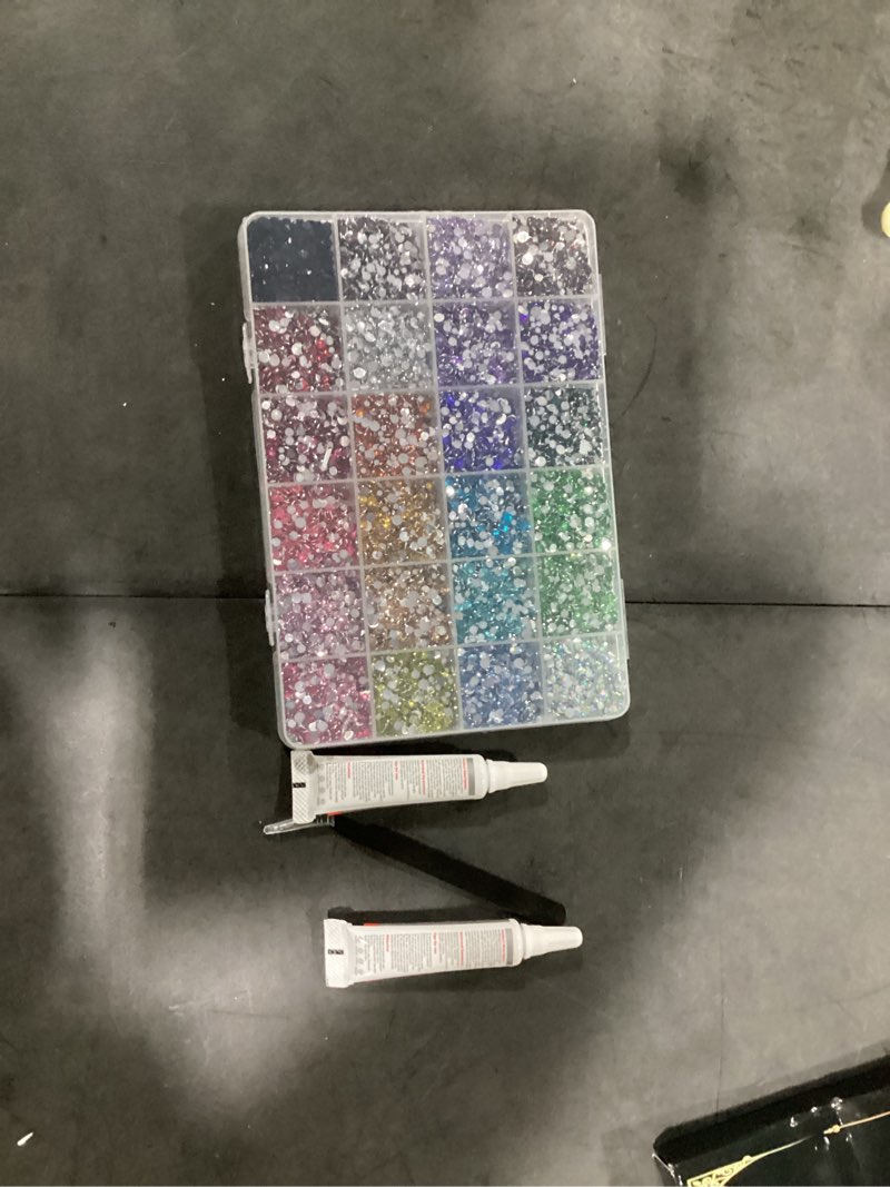 Condition photo showing Good Condition for 22000pcs resin rhinestones for bedazzling with tweezers, multicolor 2/3/4mm rhinestones for crafting with 3pcs 10ml b7000 jewelry glue for diy crafts clothing tumblers shoes fabric nail art resin multicolored 2/3/4mm large pack + 3pcs glue