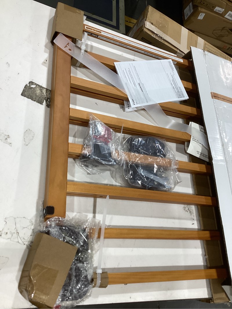 Condition photo showing Good Condition for ingenuity the stairway 48w series, 30'-48' wide, 32" tall, baby gate for stairs with door, wood safety gate for doorways and stairways - oak wood
